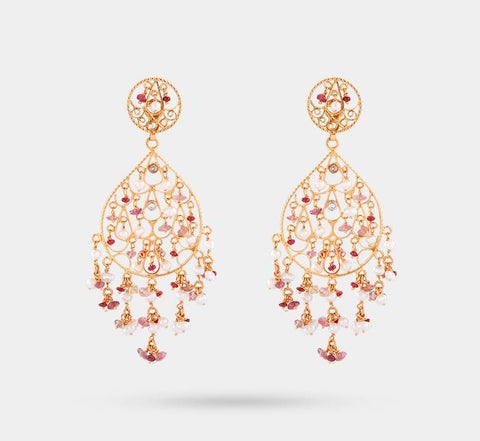 Elegant 22Kt earrings with beads hanging