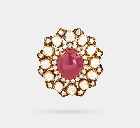 Ruby Studded Polki & Diamond Ring