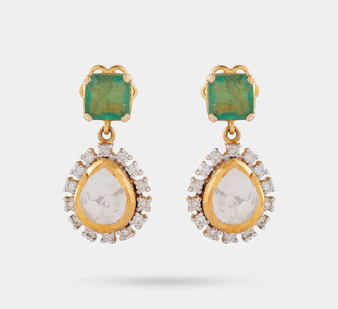 Glistening Emerald Polki Earrings